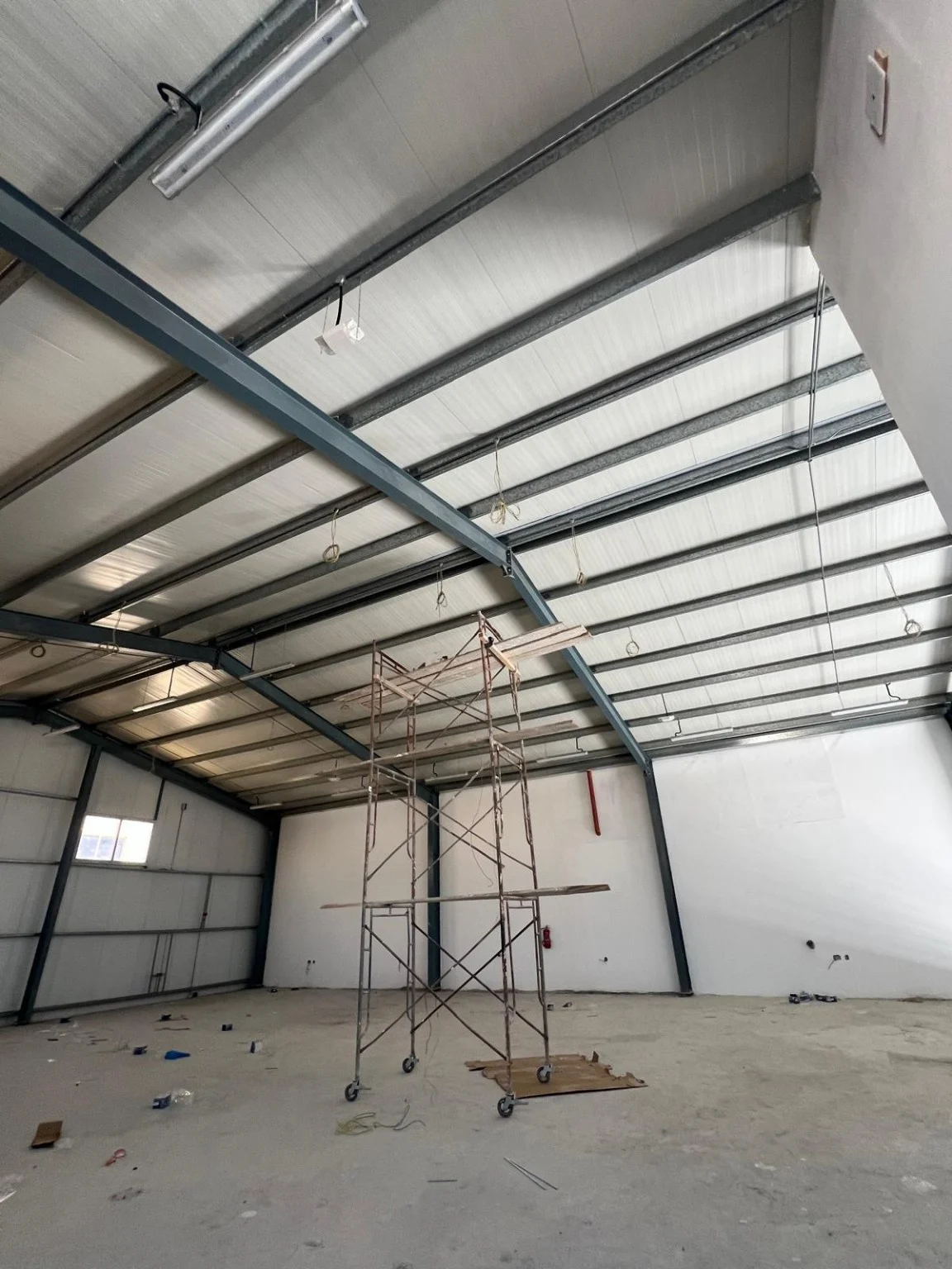 Steel structural interior of a warehouse under construction